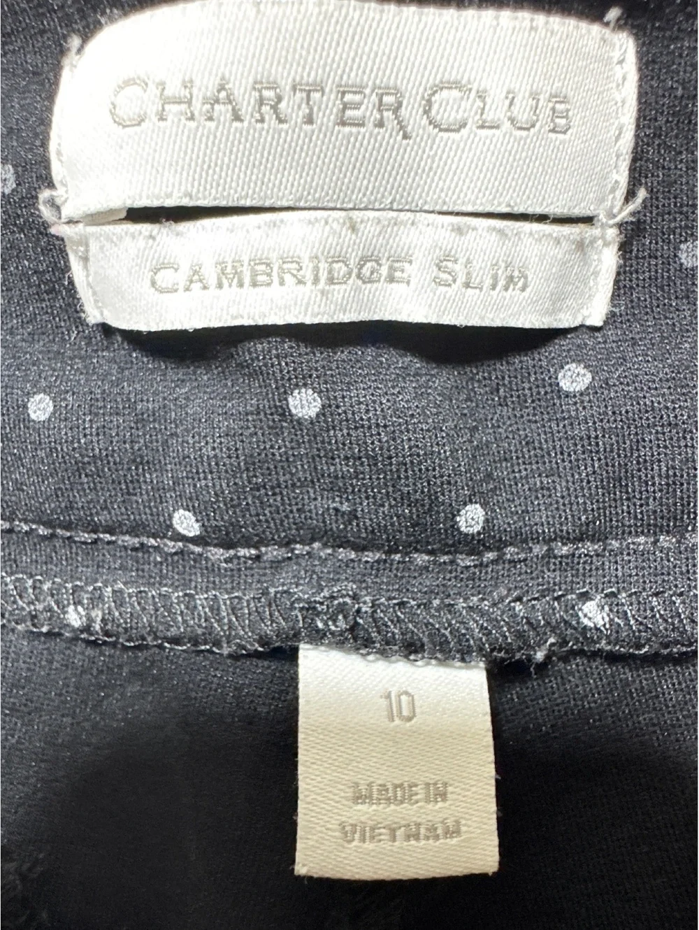Charter Club Cambridge Slim Black Polka Dot Pants Size 10 -